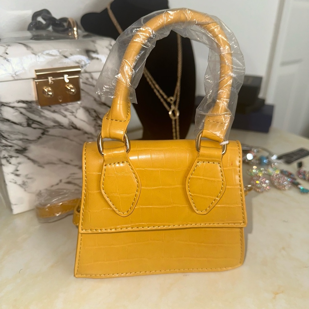 Yellow Croc-Embossed Handbag